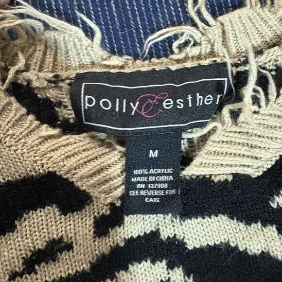 Polly Esther Womens M Distressed V Neck Zebra Animal Print Sweater Grunge Boho - Picture 3 of 6